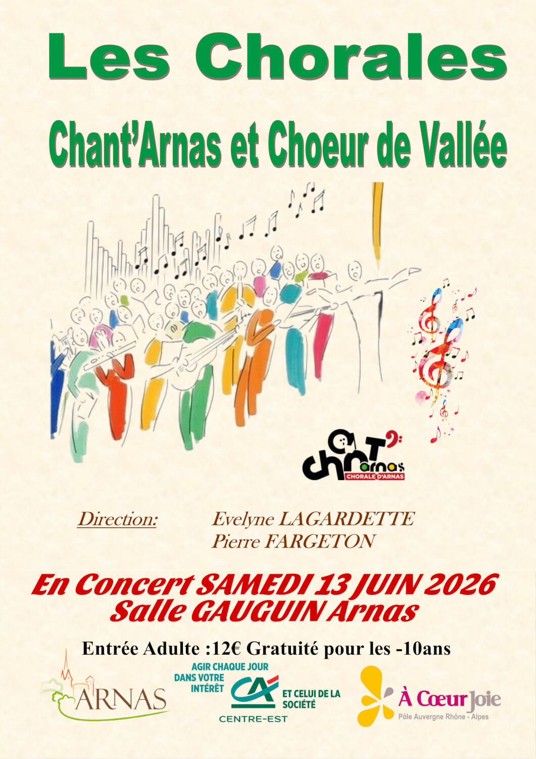 Affiche du concert du 13 juin 2026 de Chant'Arnas avec le Choeur de Valllée